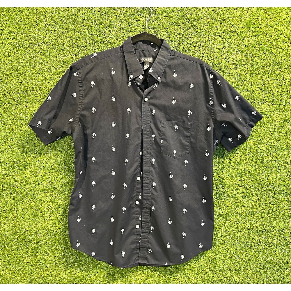 Van Heusen Woven Black Palm Tree Print Short Sleeve Button-Up Men's M